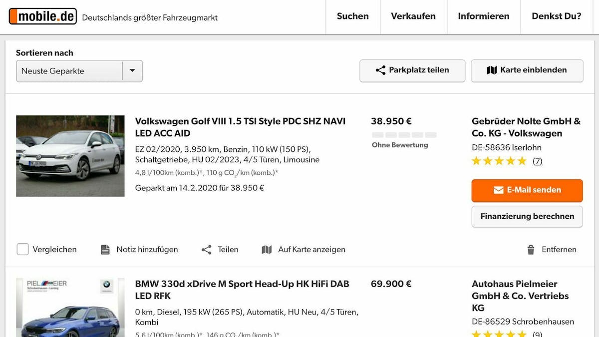 Zu sehen ist die Parkplatz-Website
