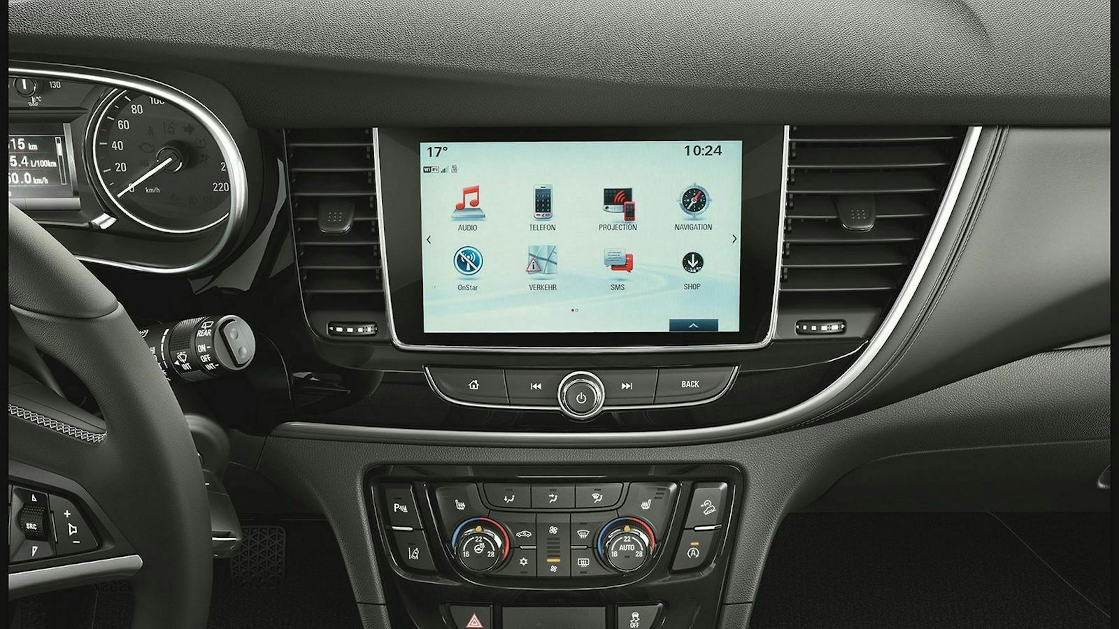 Den Infotainment-Bildschirm im Innenraum des Opel Mokka gibt es serienmäßig ab der 2. Ausstattung "Edition"