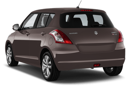 Brauner Suzuki Swift von hinten mit dunklen Fenstern, roten Rücklichtern und silbernen Felgen.