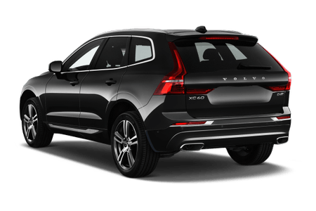 Schwarzer SUV, Heckansicht. Modernes Design mit LED-Rückleuchten und Doppelauspuff. Markenlogo und Modellbezeichnung sichtbar.