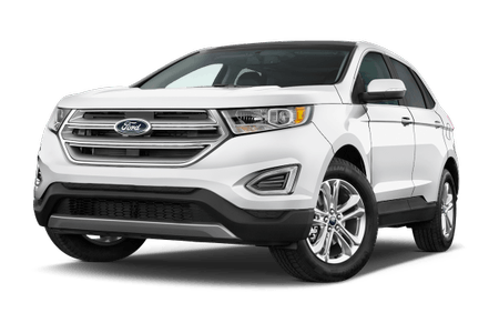 Weißer SUV der Marke Ford, seitlich von vorne fotografiert, auf einem transparenten Hintergrund.