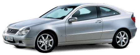 Silbernes Coupé-Auto mit zwei Türen, seitlich fotografiert. Sportliches Design, glänzende Oberfläche und Leichtmetallfelgen.