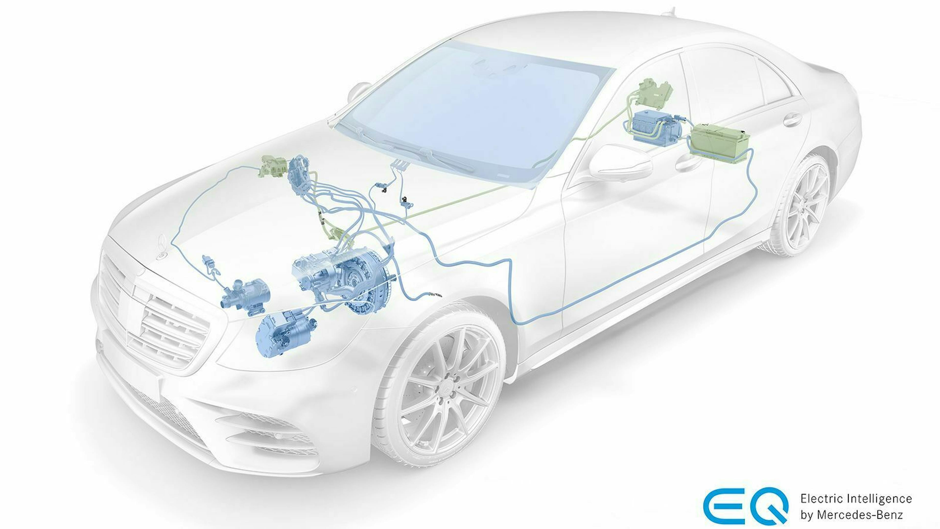 Eine grafische Darstellung des Mercedes-Mildhybrids
