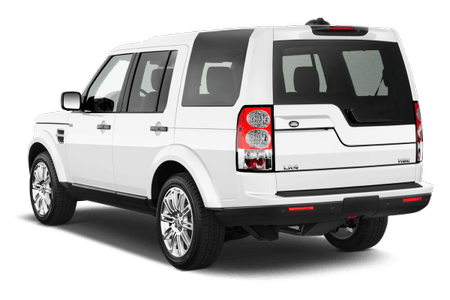 Weißer SUV von hinten, geparkt, sichtbare Rücklichter und Heckscheibe, glänzende Karosserie.