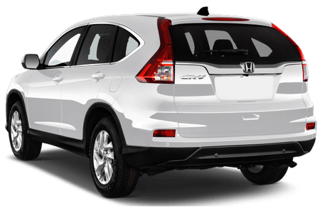 Weißer Honda CR-V von hinten, SUV-Modell mit glänzenden Reifen, schwarzen Fensterrahmen und ausdrucksstarker Heckleuchte auf weißem Hintergrund.