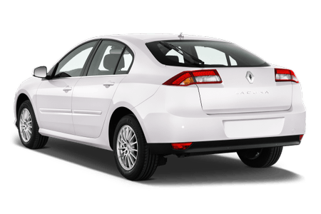 Weißer Renault Laguna von hinten, parkend auf transparentem Hintergrund.