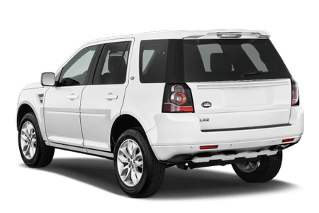 Weißer SUV, Heckansicht, geparkt gegen transparenten Hintergrund.