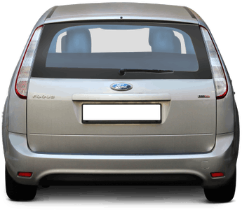 Silberner Ford Focus, Rückansicht, geparkt. Fahrzeugnummernschild unkenntlich. Rücklichter und Heckscheibe sichtbar.