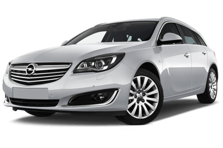 Weißer Kombi mit Opel-Emblem, aerodynamisches Design, LED-Scheinwerfer und Leichtmetallfelgen, auf weißem Hintergrund.