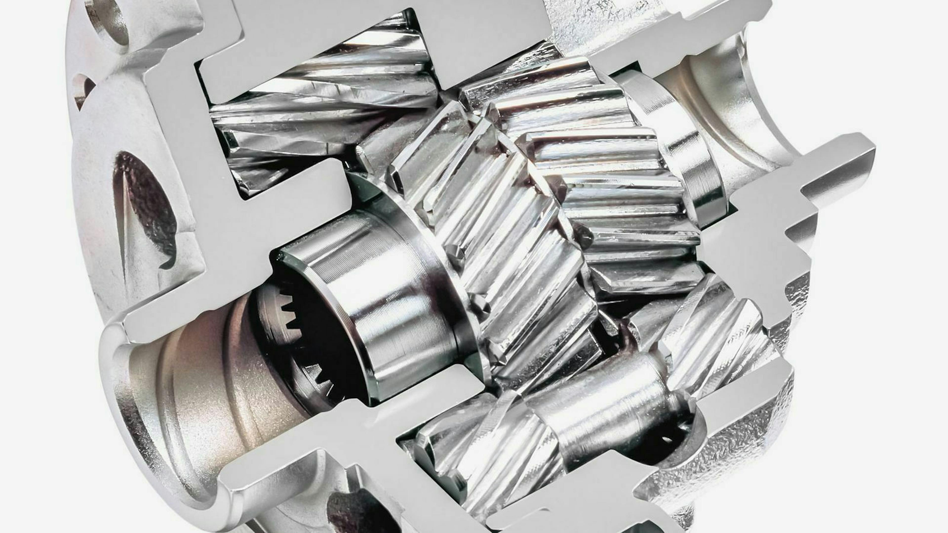 Eine technische Grafik veranschaulicht den Aufbau eines Differentials mit Sperre. 