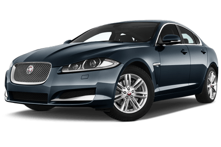 Dunkelblaues, modernes Auto mit silbernem Kühlergrill und eleganten Linien, seitliche Ansicht, auf weißem Hintergrund.