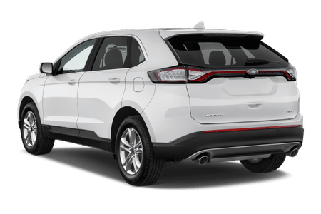 Weißer SUV mit Rücklichtern und Doppelauspuff. Fahrzeug seitlich nach rechts hin ausgerichtet auf transparentem Hintergrund.