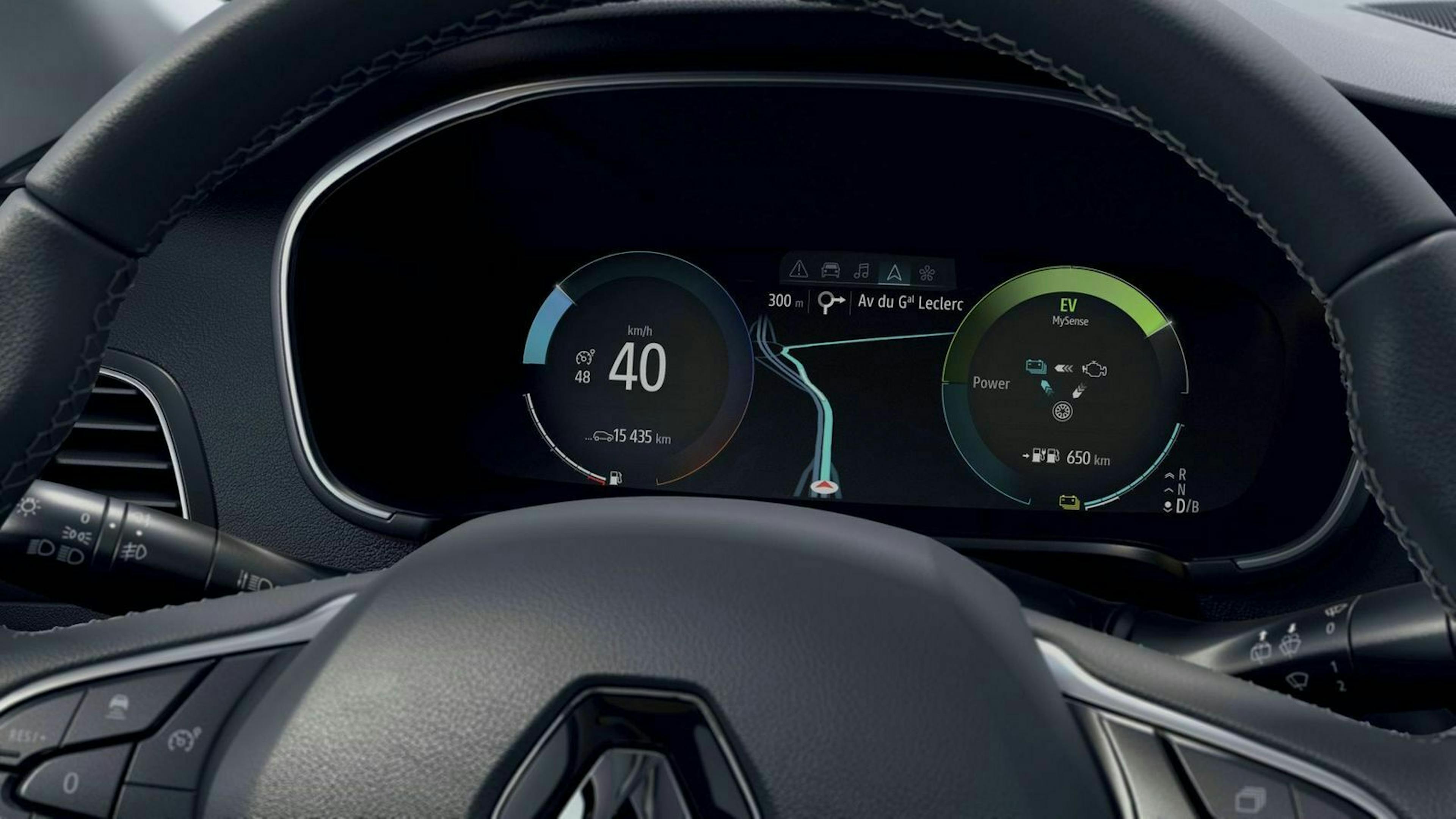 Zu sehen ist der Boardcomputer des Renault Mégane Grandtour E-Tech