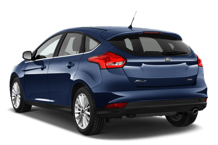 Blauer Kompaktwagen mit fünf Türen, von hinten gesehen. Elegantes Design mit modernen Rückleuchten und Dachantenne.