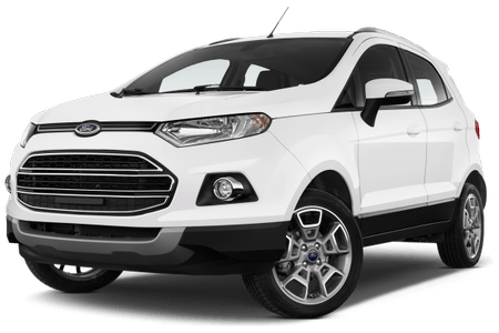 Weißer SUV, Ford-Modell, auf weißem Hintergrund. Vorderansicht mit robustem Design und markantem Kühlergrill.