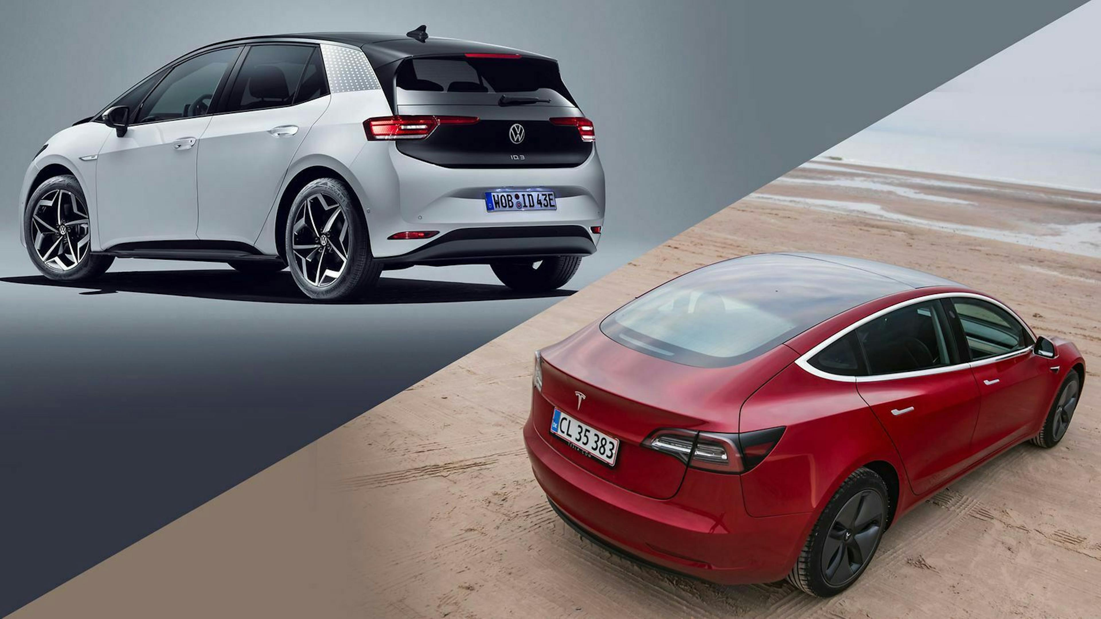 Für Teslas Model 3 werden mindestens 43.390 Euro fällig. Der ID.3 startet bei knapp 30.000 Euro