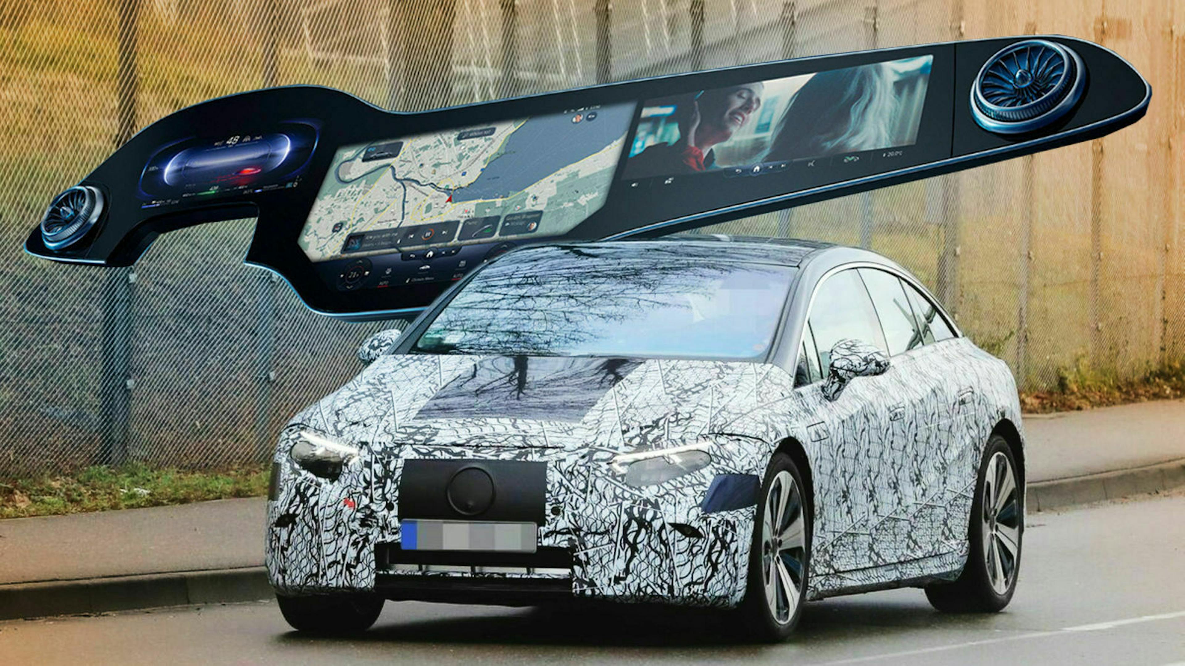 EQS-Hyperscreen über Mercedes EQS Prototyp