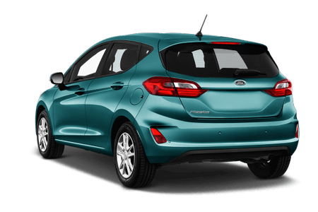 Türkiser Schrägheckwagen, Heckansicht, mit modernen Rücklichtern und einem kleinen Dachspoiler.