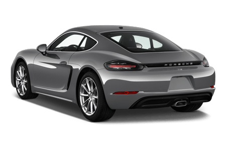 Grauer Sportwagen mit eleganter Form, tiefem Profil und markanten Rücklichtern. Rückansicht, modern und aerodynamisch gestaltet.