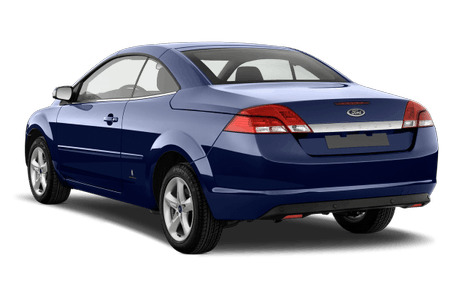 Blaues Cabriolet-Auto, Heckansicht. Elegantes, modernes Design mit silbernen Felgen und einem dezenten Heckspoiler.