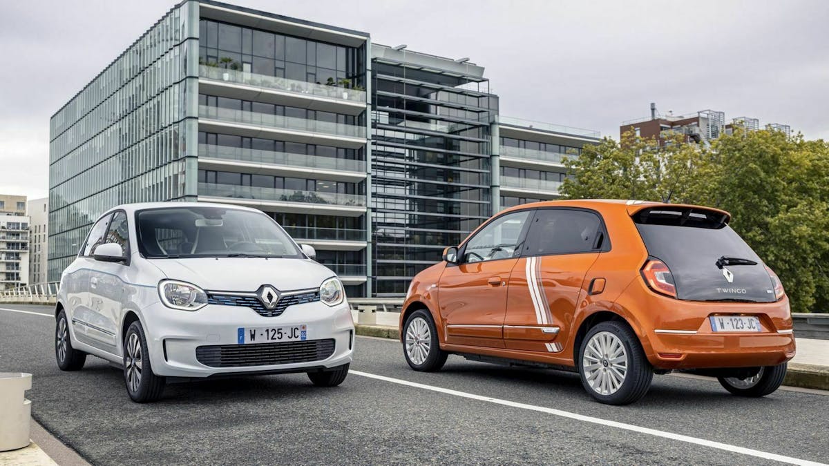 Renault Twingo Electric 2021 in Frontansicht und Heckansicht