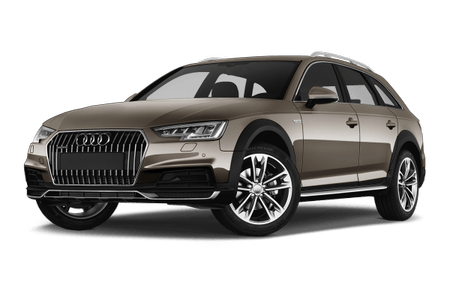 Brauner Audi Kombi mit sportlichem Design, markantem Kühlergrill und auffälligen Felgen, parkend auf transparentem Hintergrund.