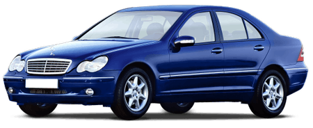 Blauer Limousinenwagen auf weißem Hintergrund, seitlich von schräg vorne fotografiert, mit sichtbaren Chromakzenten und Leichtmetallrädern.