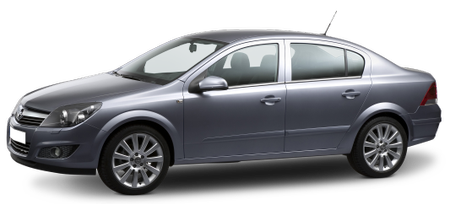 Silberner, viertüriger Limousinenwagen mit klarer Linienführung und silbernen Felgen, von der Seite betrachtet.