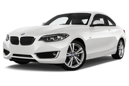 Weißes BMW Coupé, Seitenansicht, auf weißem Hintergrund. Elegantes Design mit markanten Scheinwerfern und stilvollen Felgen.