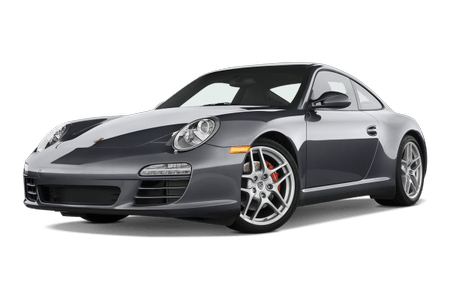 Grauer Sportwagen mit aerodynamischem Design und glänzenden Felgen, vor weißem Hintergrund.