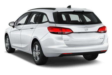 Weißer Kombi von hinten, zeigt moderne Heckleuchten und Klappengriff. Sauberer Lack, klare Linien, kompakter Stil.