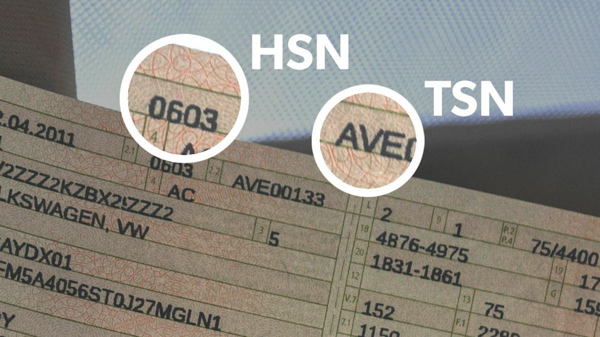 HSN und TSN Nummern im Fahrzeugschein