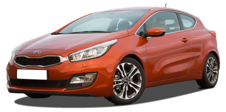 Roter, sportlicher Kleinwagen auf weißem Hintergrund, mit drei Türen und modernen Felgen.