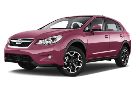 Roter Crossover-SUV mit schwarzen und silbernen Felgen, seitliche Ansicht auf weißem Hintergrund.