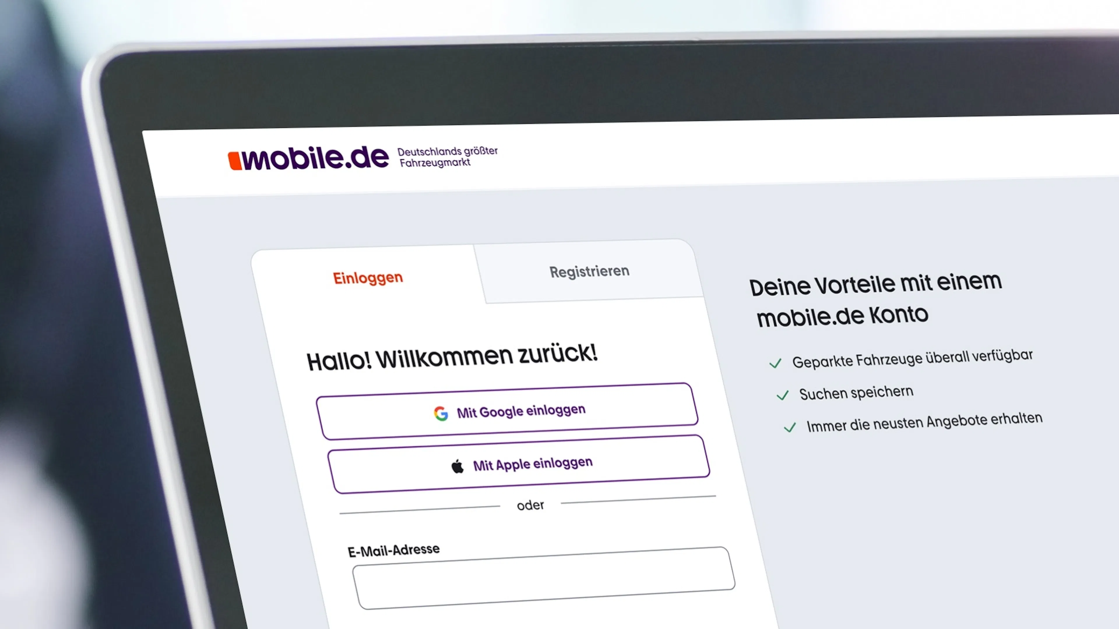 Nahaufnahme eines Bildschirms mit Login Seite