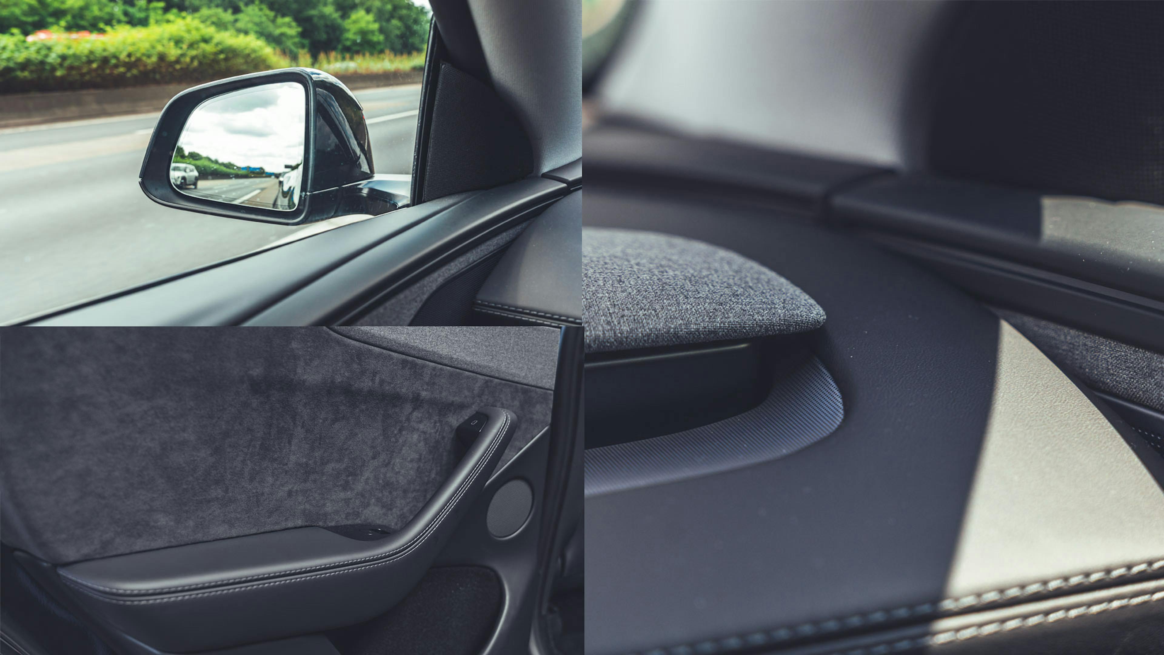 Detailaufnahmen des Innenraums vom Tesla Model Y Facelift