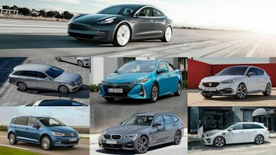 Fotomontage mit sieben sparsamen Autos verschiedener Hersteller