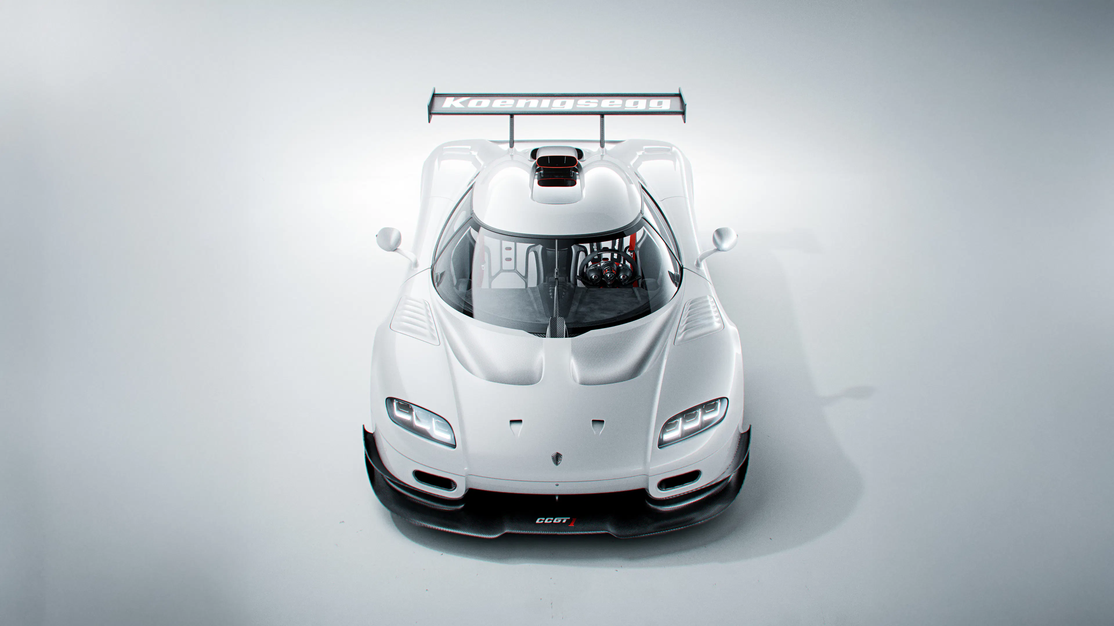 Koenigsegg CCGT1 in der Draufsicht, Hypercar mit aktivem Aerodynamikkonzept und Dacheinlass.
