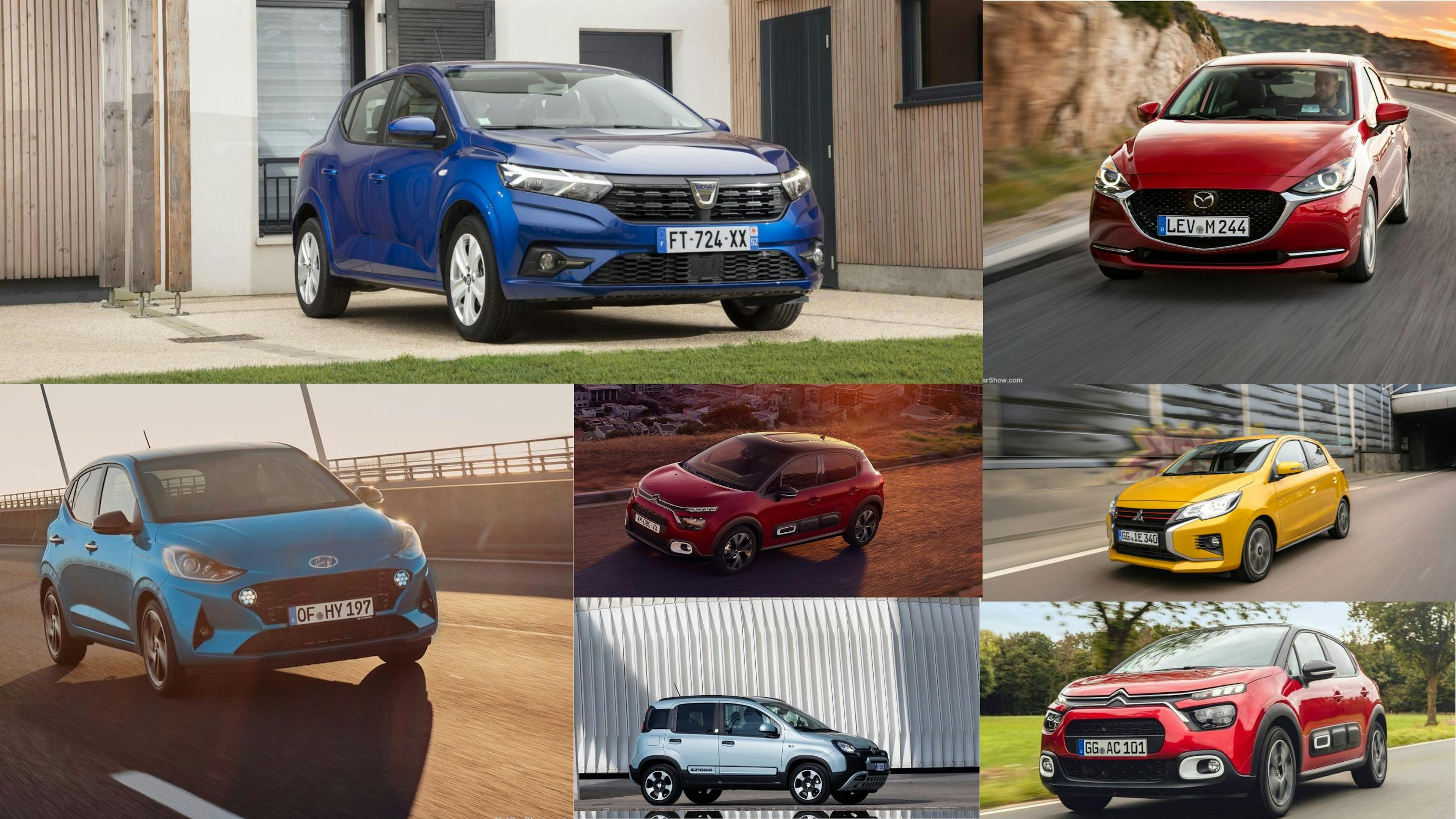 Fotomontage mit sieben Pkw verschiedener Hersteller.