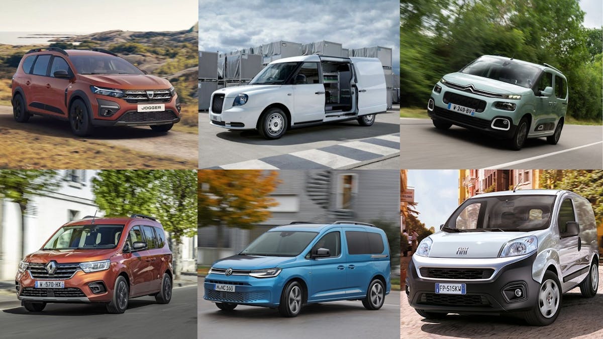 Fotomontage mit sechs Kleintransportern verschiedener Automarken