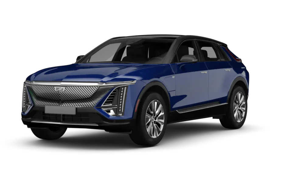 Freisteller eines Cadillac Lyriq (MK1) in Opulent Blue Metallic - Ansicht Schräg vorne