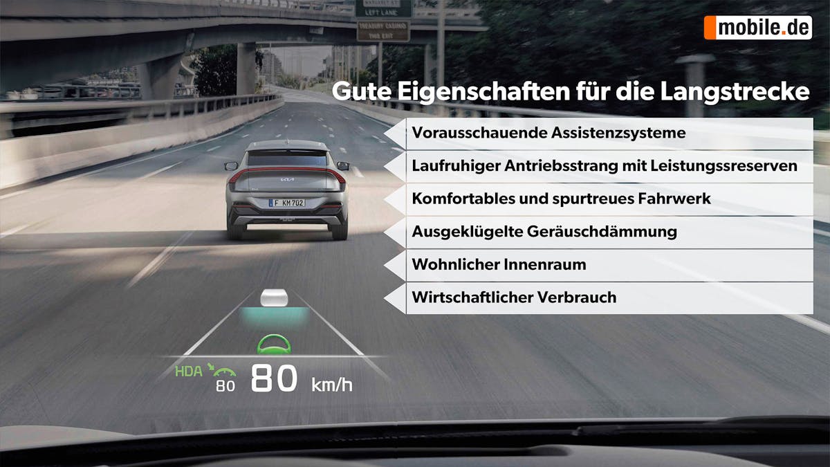 Eine Infografik zeigt wichtige Eigenschaften von Langstreckenfahrzeugen.