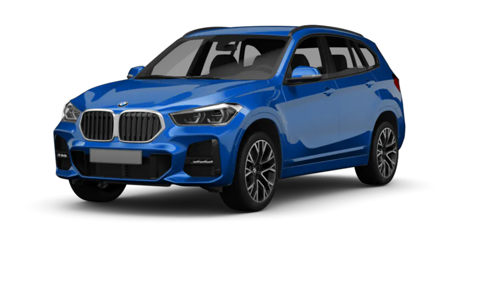Freisteller eines BMW X1 (U11) in M Misano Blau Metallic - Ansicht Schräg vorne
