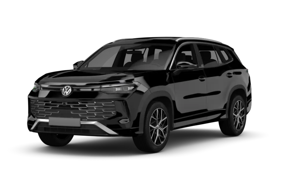 Freisteller eines Volkswagen Tayron in Grenadillschwarz Metallic - Ansicht Schräg vorne