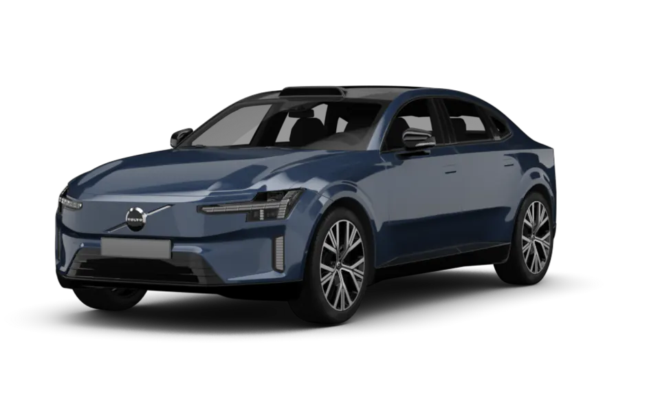 Freisteller eines Volvo ES90 in Denim Blue Metallic - Ansicht Schräg vorne
