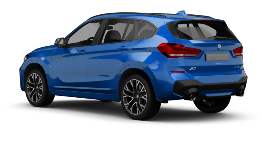 Freisteller eines BMW X1 (U11) in M Misano Blau Metallic - Ansicht schräg hinten