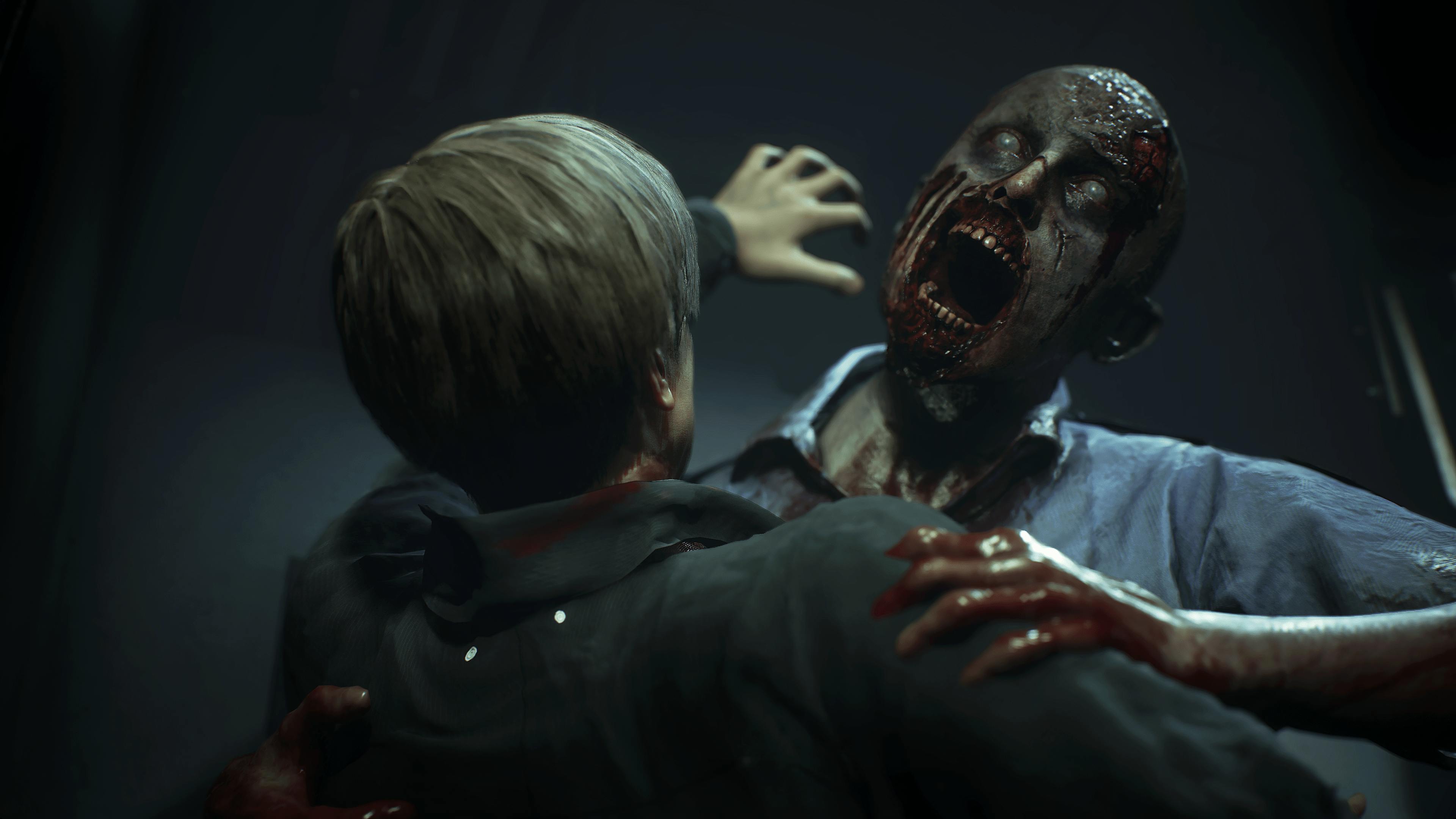 Resident Evil 2 Remake - Screenshot Leon and zombie