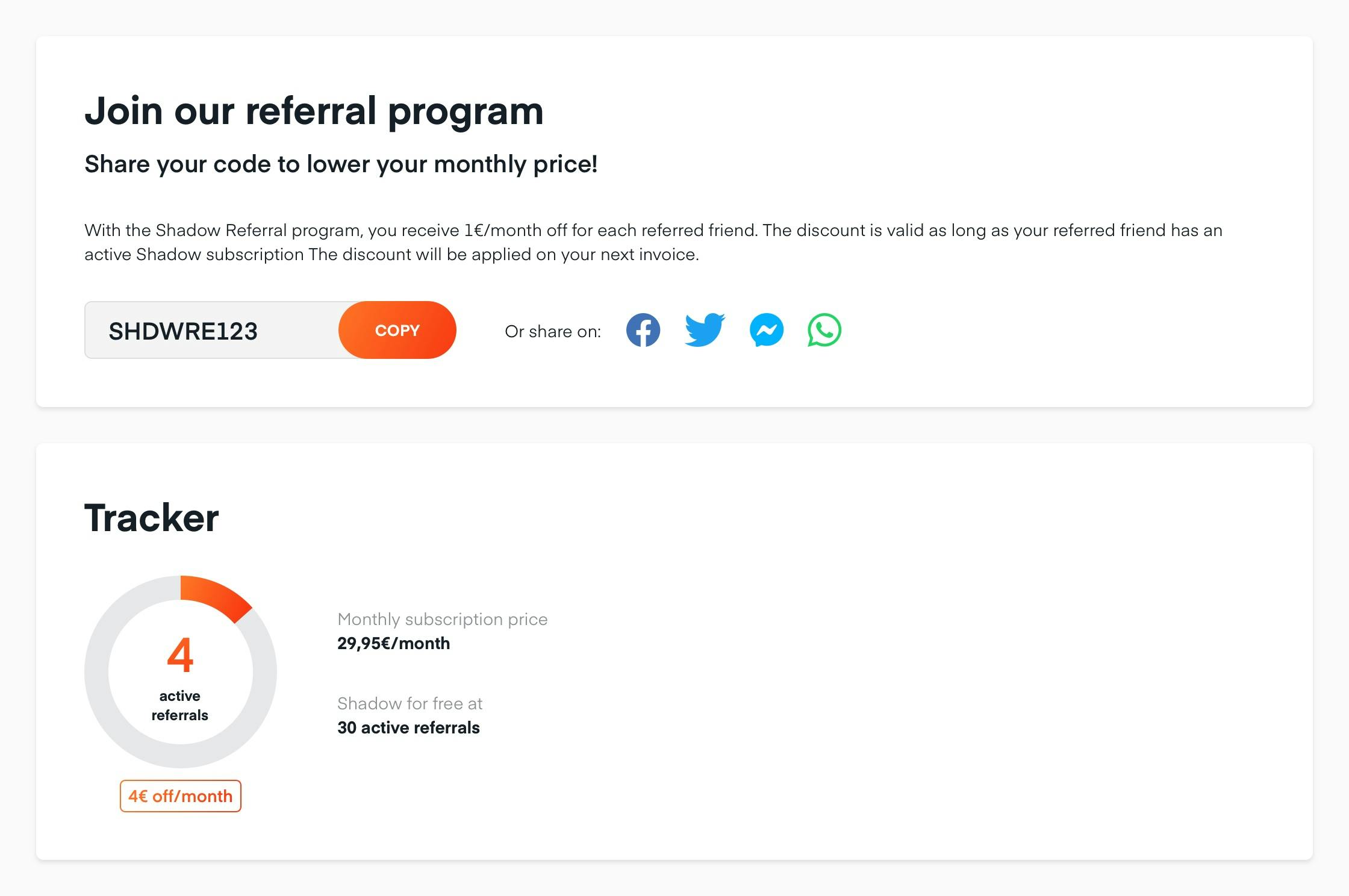 Where to find the Shadow Referral Program?