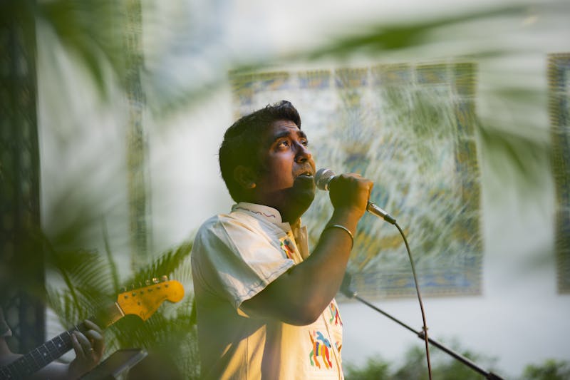 Singer, Zeshan B performs in the Shangri La Museum Central Courtyard