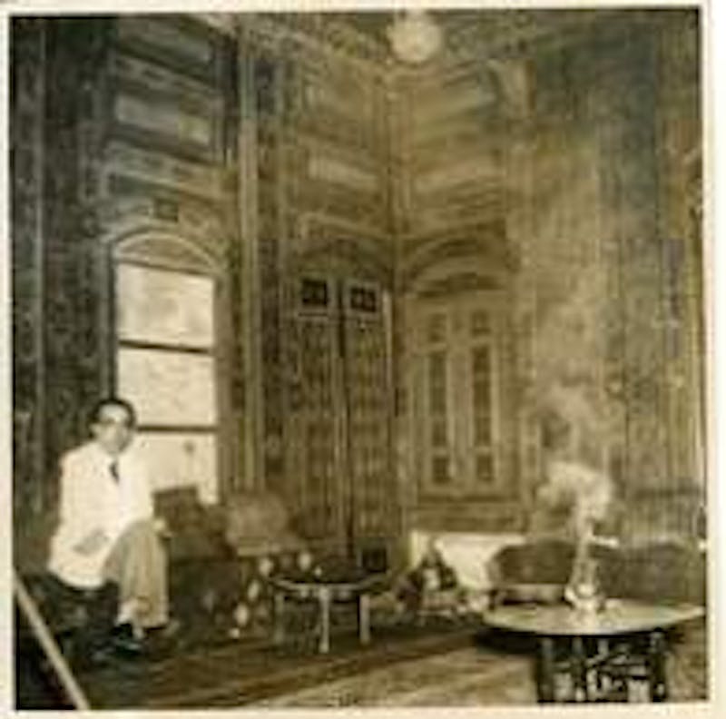 Georges Asfar in the retrofitted Damascus Room prior to its shipment to Honolulu. (Shangri La Historical Archives, Doris Duke Foundation for Islamic Art, Honolulu, Hawai'i.)